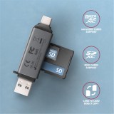 MINI čtečka karet AXAGON CRE-DAC, USB-C + USB-A, 5 Gbps - 2-slot & lun SD/microSD, podpora UHS-I