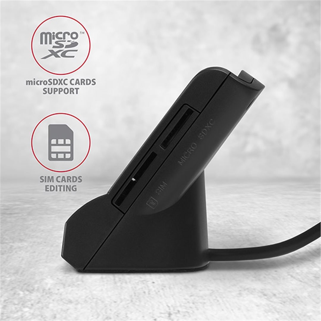AXAGON CRE-SM2, USB-A StandReader 4-slot čtečka Smart card (eObčanka) + SD/microSD/SIM, kabel 1.3 m