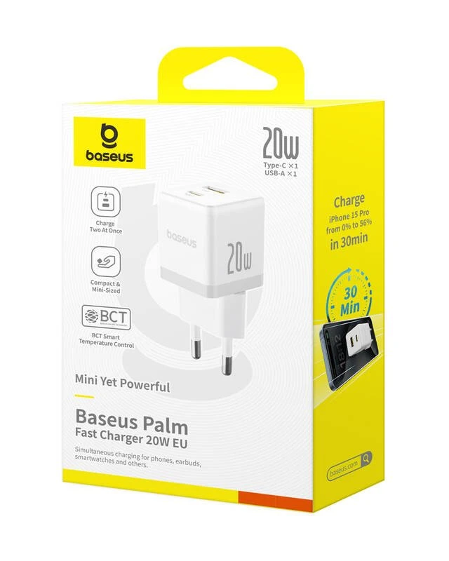 Nabíječka USB-A + USB-C Baseus Palm Fast 20W, bílá