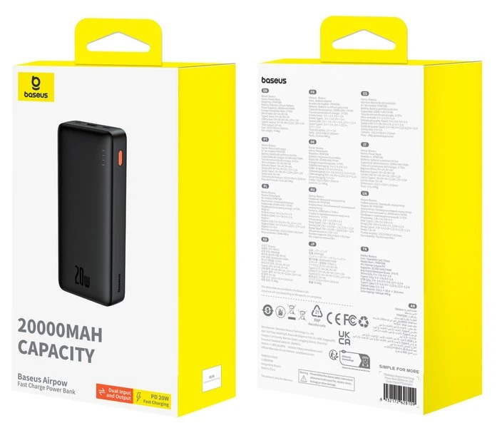 Powerbanka 20000mAh Baseus Airpow 20W Fast Charge, černá