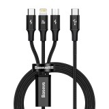 Datový kabel Baseus Rapid Series 3v1 Fast Charging USB-C - USB-C/Lightning/MicroUSB 20W 1.5m, černá