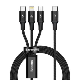 Datový kabel Baseus Rapid Series 3v1 Fast Charging USB-C - USB-C/Lightning/MicroUSB 20W 1.5m, černá