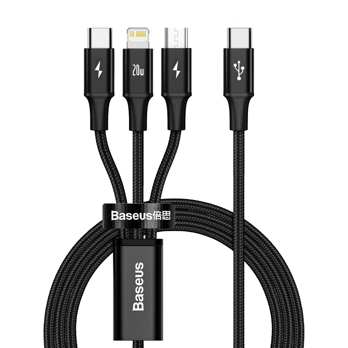 Datový kabel Baseus Rapid Series 3v1 Fast Charging USB-C - USB-C/Lightning/MicroUSB 20W 1.5m, černá