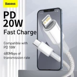 Datový kabel Baseus High Density Braided Series Fast Charging USB-C - Lightning 20W, 1m, bílá