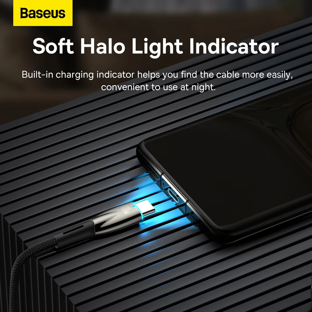 Datový kabel Baseus Glimmer Series Fast Charging USB-A - USB-C 100W, 1m, černá