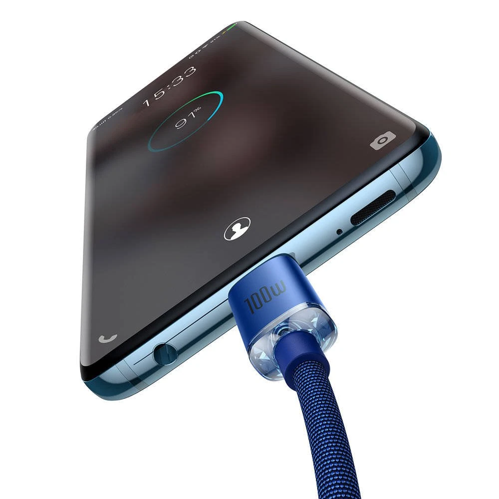 Datový kabel Baseus CAJY000703 Crystal Shine Series USB-C - USB-C 100W, 2m, modrá