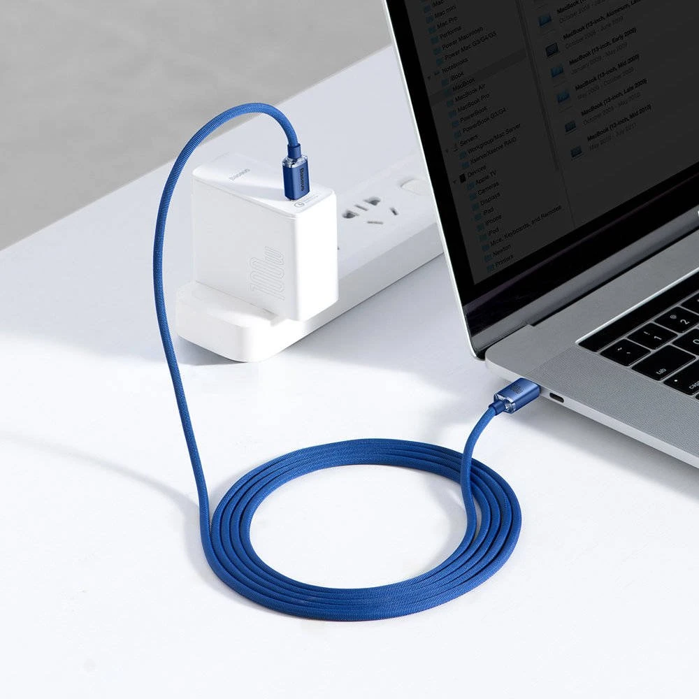 Datový kabel Baseus CAJY000703 Crystal Shine Series USB-C - USB-C 100W, 2m, modrá