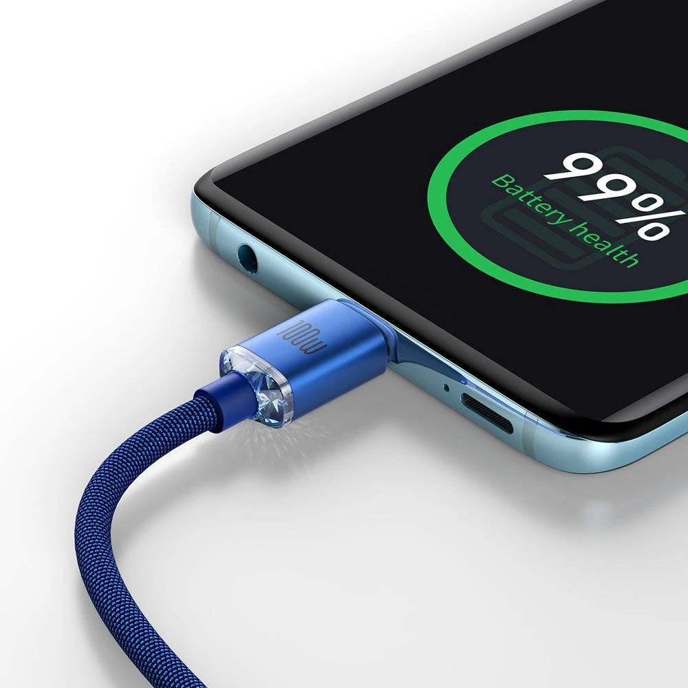 Datový kabel Baseus CAJY000703 Crystal Shine Series USB-C - USB-C 100W, 2m, modrá
