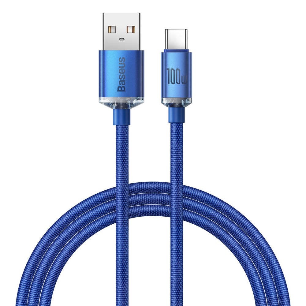 Datový kabel Baseus CAJY000403 Crystal Shine Series USB - USB-C 100W, 1,2m, modrá
