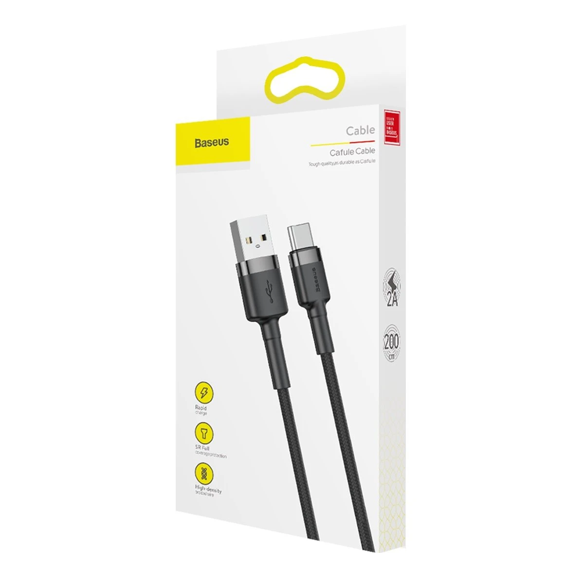 Datový kabel Baseus Cafule Series USB-A - USB-C 2A 3m, šedá/černá