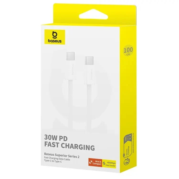 Datový kabel Baseus Superior Series 2 Fast Charging USB-C - USB-C 30W 1m, bílá