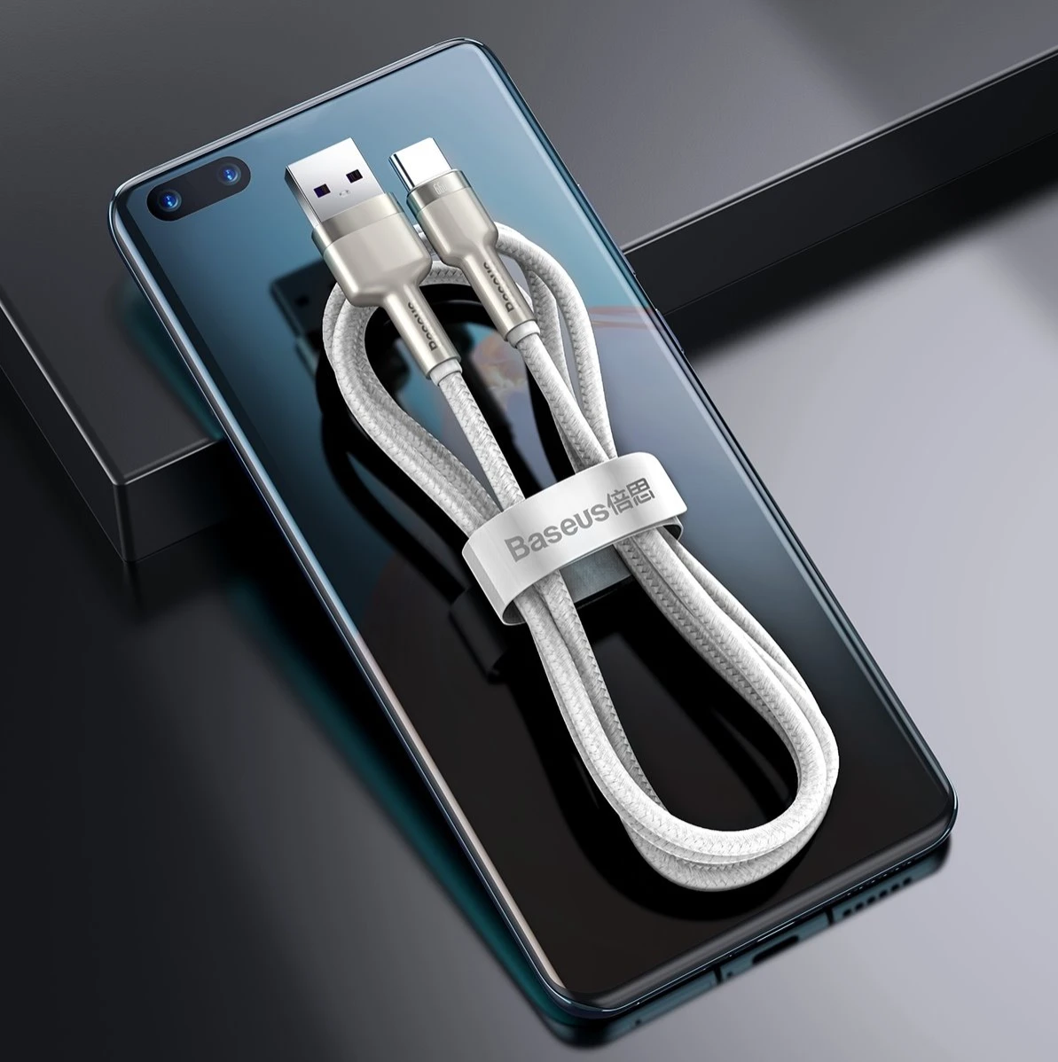 Datový kabel Baseus Cafule Metal Series USB-A - USB-C 66W 1m, bílá