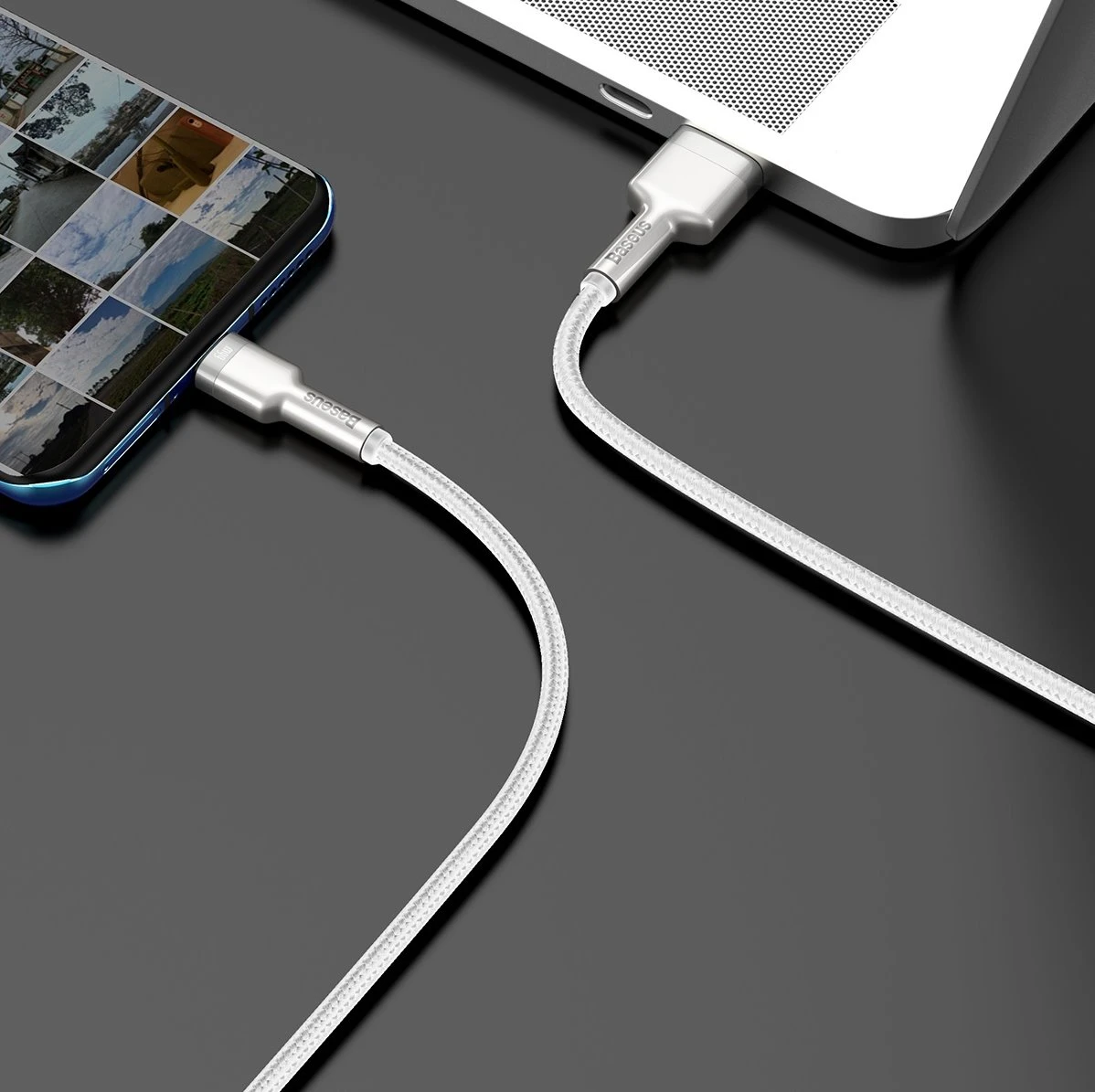 Datový kabel Baseus Cafule Metal Series USB-A - USB-C 66W 1m, bílá