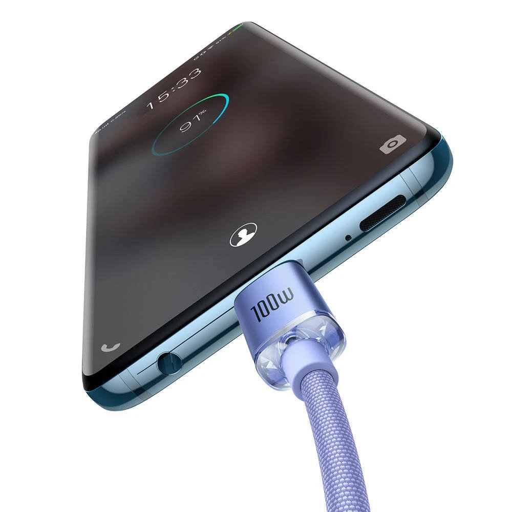 Datový kabel Baseus CAJY000605 Crystal Shine Series USB-C - USB-C 100W 1,2m, fialová