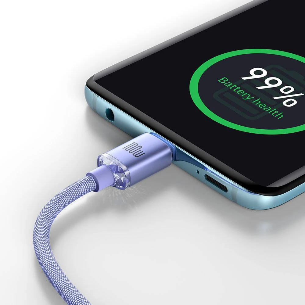 Datový kabel Baseus CAJY000605 Crystal Shine Series USB-C - USB-C 100W 1,2m, fialová