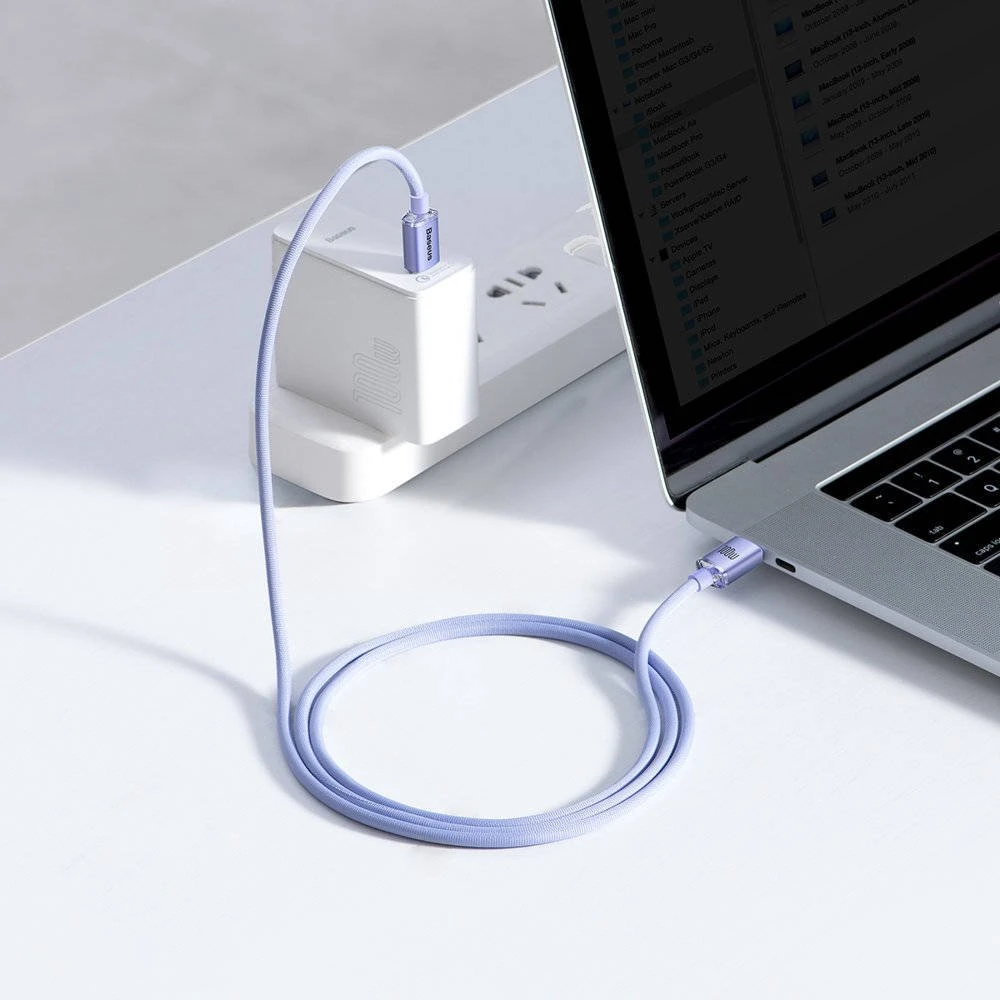 Datový kabel Baseus CAJY000605 Crystal Shine Series USB-C - USB-C 100W 1,2m, fialová