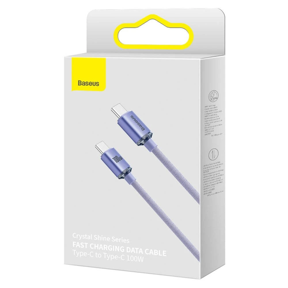 Datový kabel Baseus CAJY000605 Crystal Shine Series USB-C - USB-C 100W 1,2m, fialová