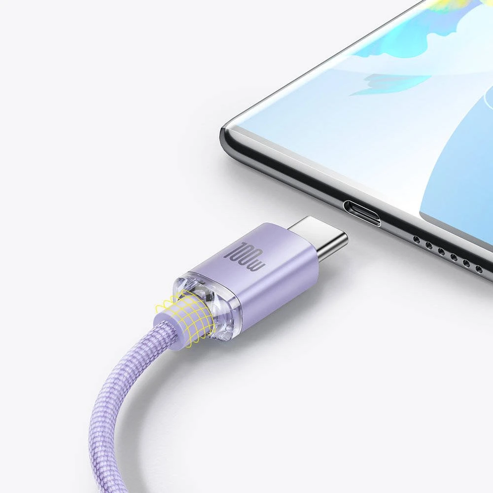 Datový kabel Baseus CAJY000505 Crystal Shine Series USB - USB-C 100W 2m, fialová