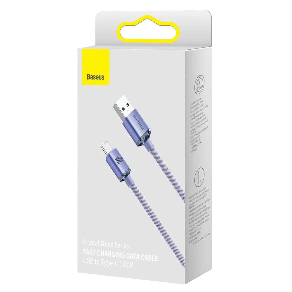 Datový kabel Baseus CAJY000505 Crystal Shine Series USB - USB-C 100W 2m, fialová