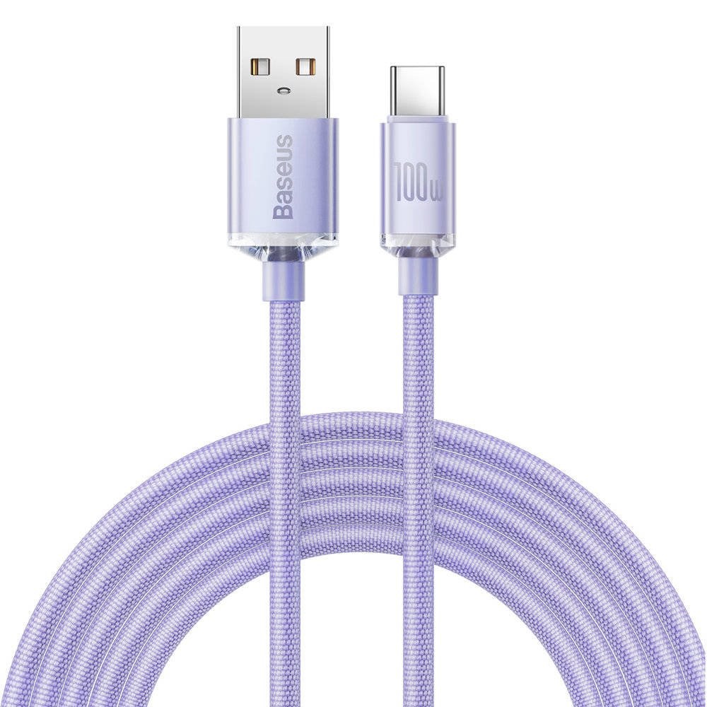 Datový kabel Baseus CAJY000505 Crystal Shine Series USB - USB-C 100W 2m, fialová