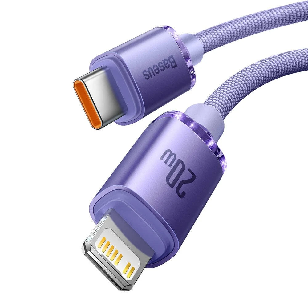 Datový kabel Baseus CAJY000205 Crystal Shine Series USB-C - Lightning 20W 1,2m, fialová