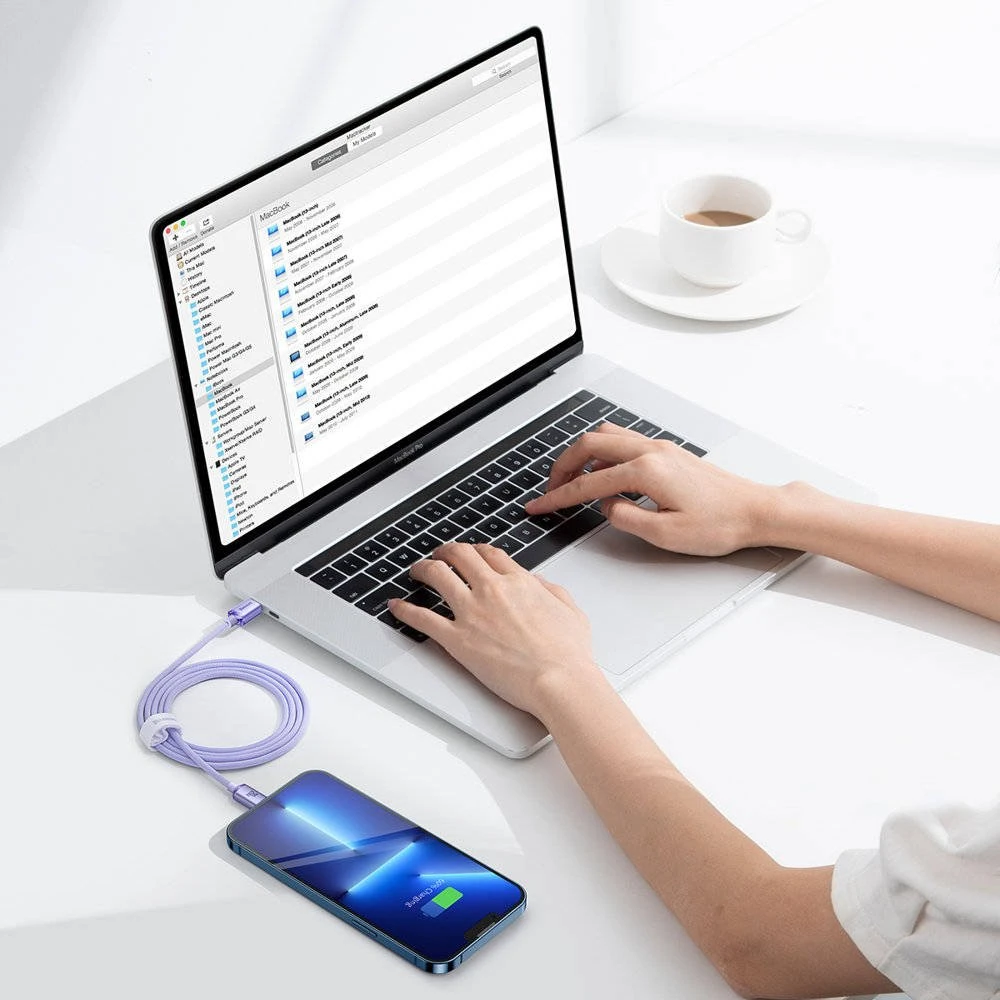 Datový kabel Baseus CAJY000205 Crystal Shine Series USB-C - Lightning 20W 1,2m, fialová