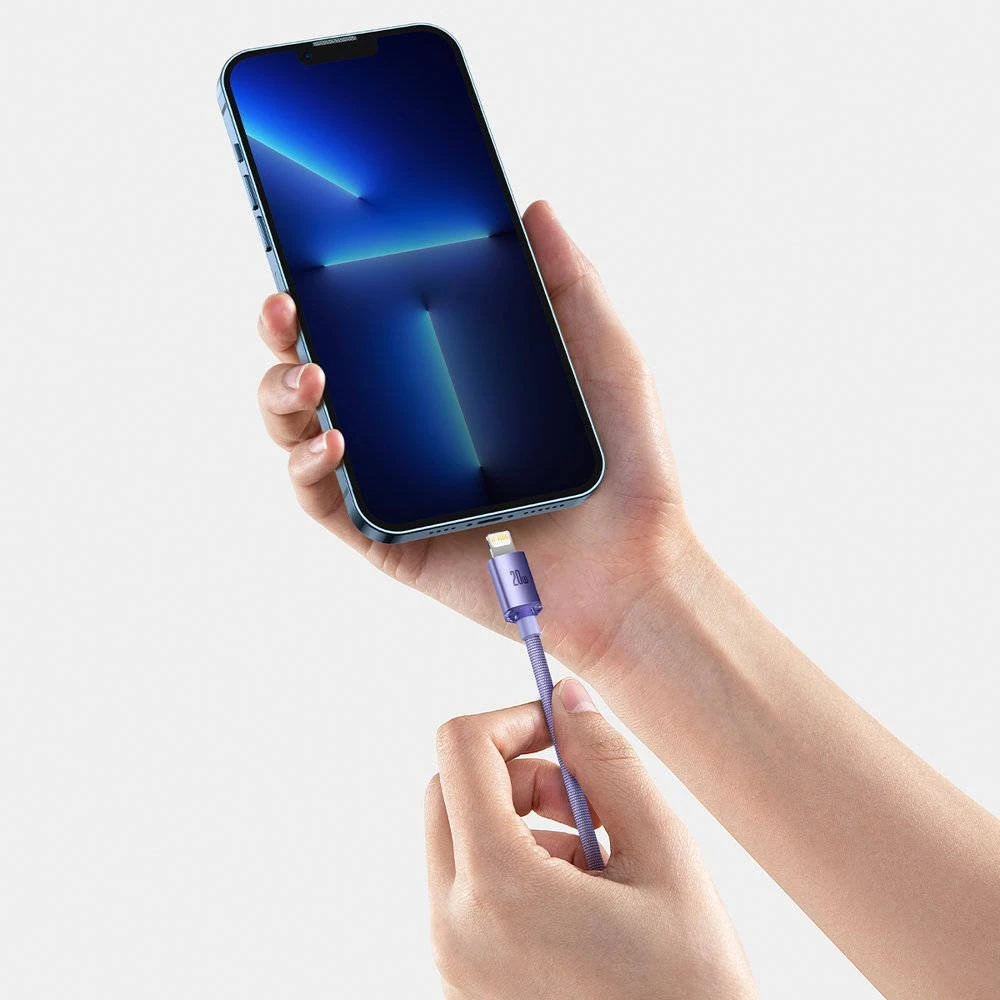 Datový kabel Baseus CAJY000205 Crystal Shine Series USB-C - Lightning 20W 1,2m, fialová