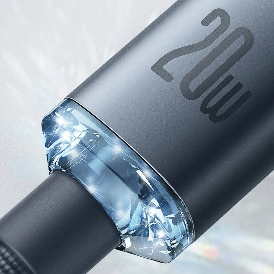 Datový kabel Baseus CAJY000205 Crystal Shine Series USB-C - Lightning 20W 1,2m, fialová