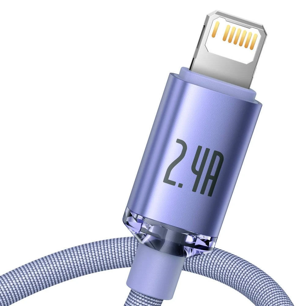 Datový kabel Baseus CAJY000005 Crystal Shine Series USB - Lightning 20W 1,2m, fialová