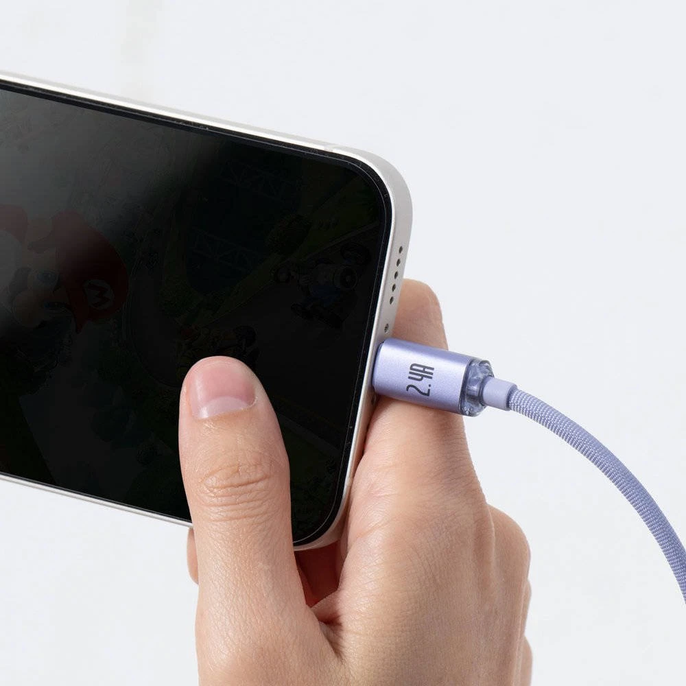 Datový kabel Baseus CAJY000005 Crystal Shine Series USB - Lightning 20W 1,2m, fialová