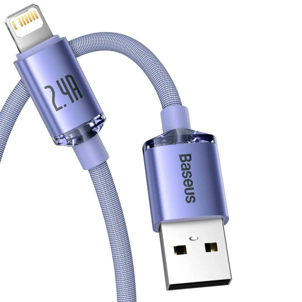 Datový kabel Baseus CAJY000005 Crystal Shine Series USB - Lightning 20W 1,2m, fialová