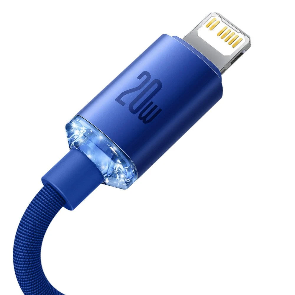 Datový kabel Baseus CAJY000203 Crystal Shine Series USB-C - Lightning 20W 1,2m, modrá
