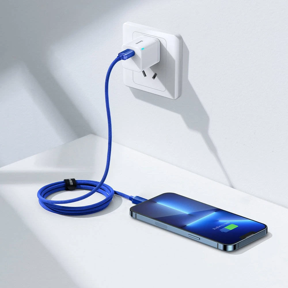 Datový kabel Baseus CAJY000203 Crystal Shine Series USB-C - Lightning 20W 1,2m, modrá