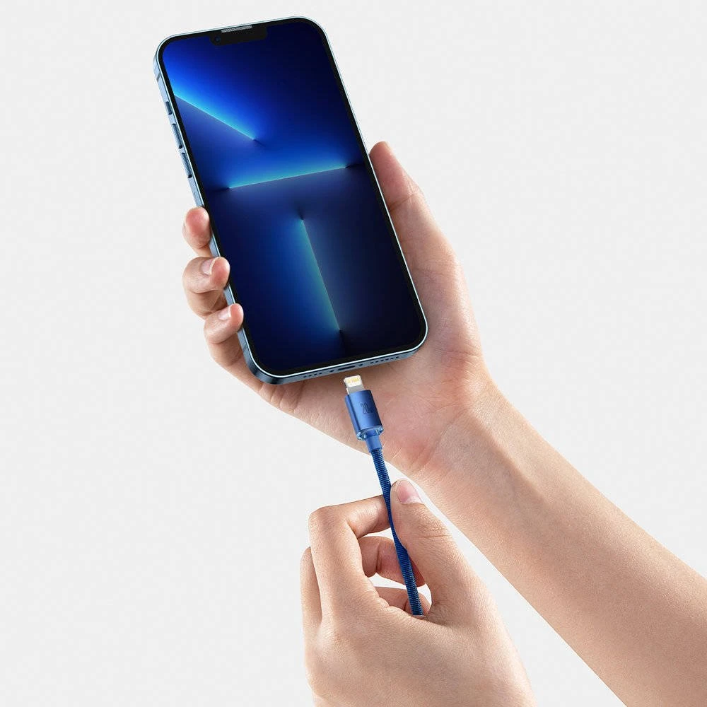 Datový kabel Baseus CAJY000203 Crystal Shine Series USB-C - Lightning 20W 1,2m, modrá