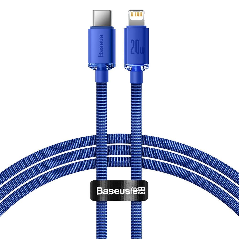 Datový kabel Baseus CAJY000203 Crystal Shine Series USB-C - Lightning 20W 1,2m, modrá