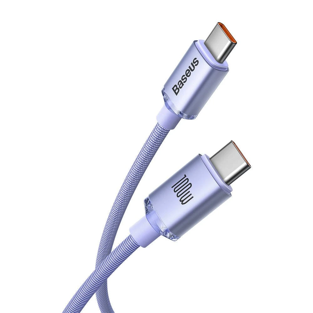 Datový kabel Baseus CAJY000705 Crystal Shine Series USB-C - USB-C 100W 2m, fialová