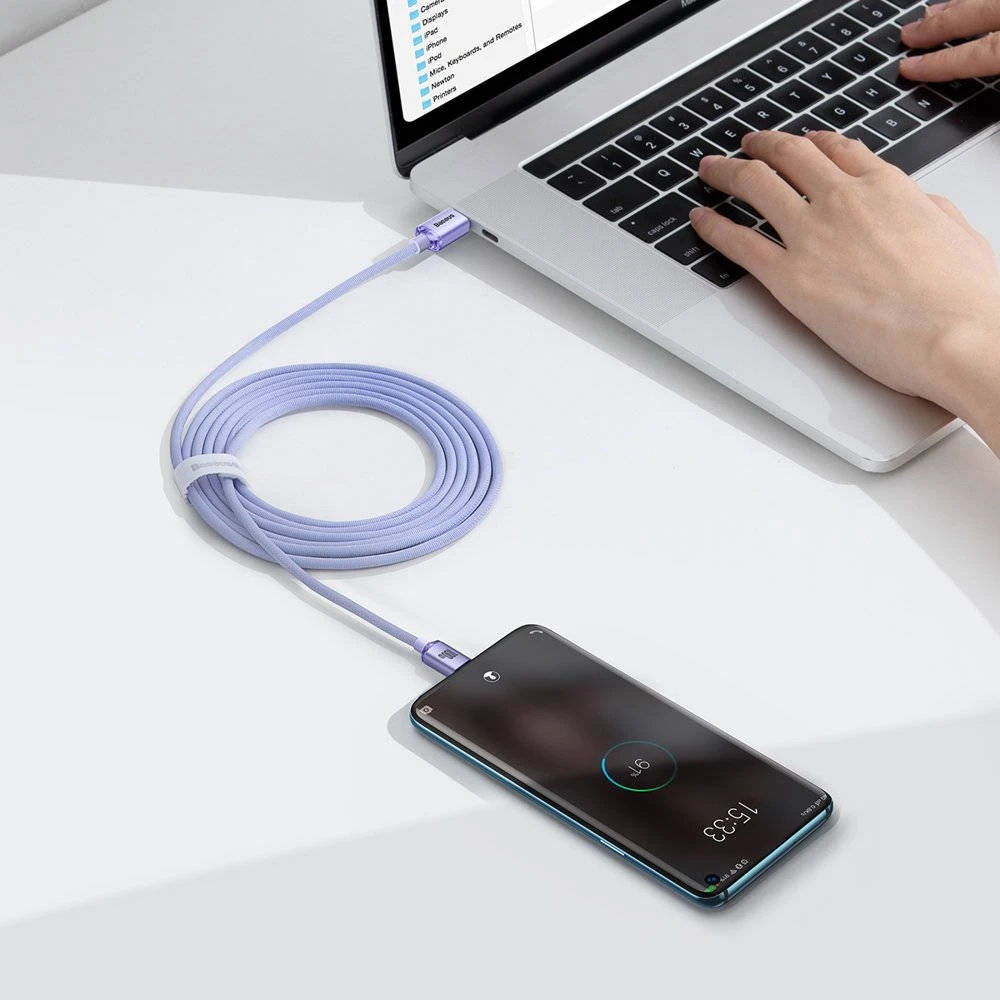 Datový kabel Baseus CAJY000705 Crystal Shine Series USB-C - USB-C 100W 2m, fialová