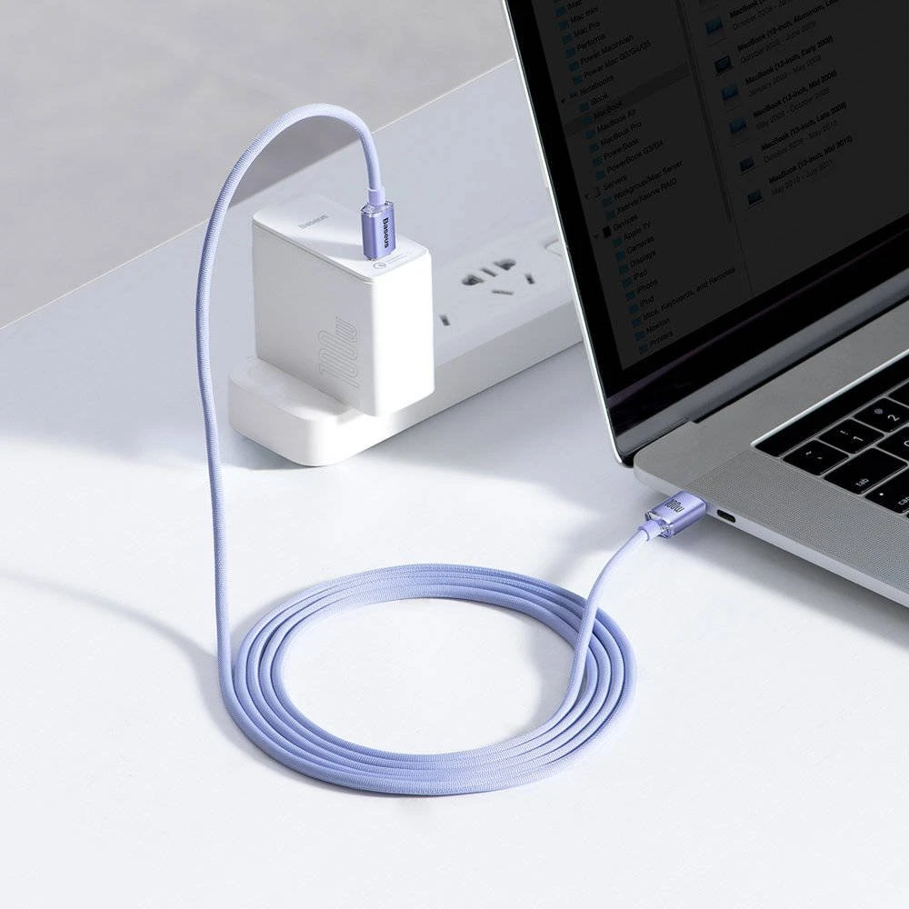 Datový kabel Baseus CAJY000705 Crystal Shine Series USB-C - USB-C 100W 2m, fialová