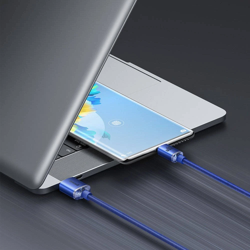 Datový kabel Baseus CAJY000503 Crystal Shine Series USB - USB-C 100W 2m, modrá