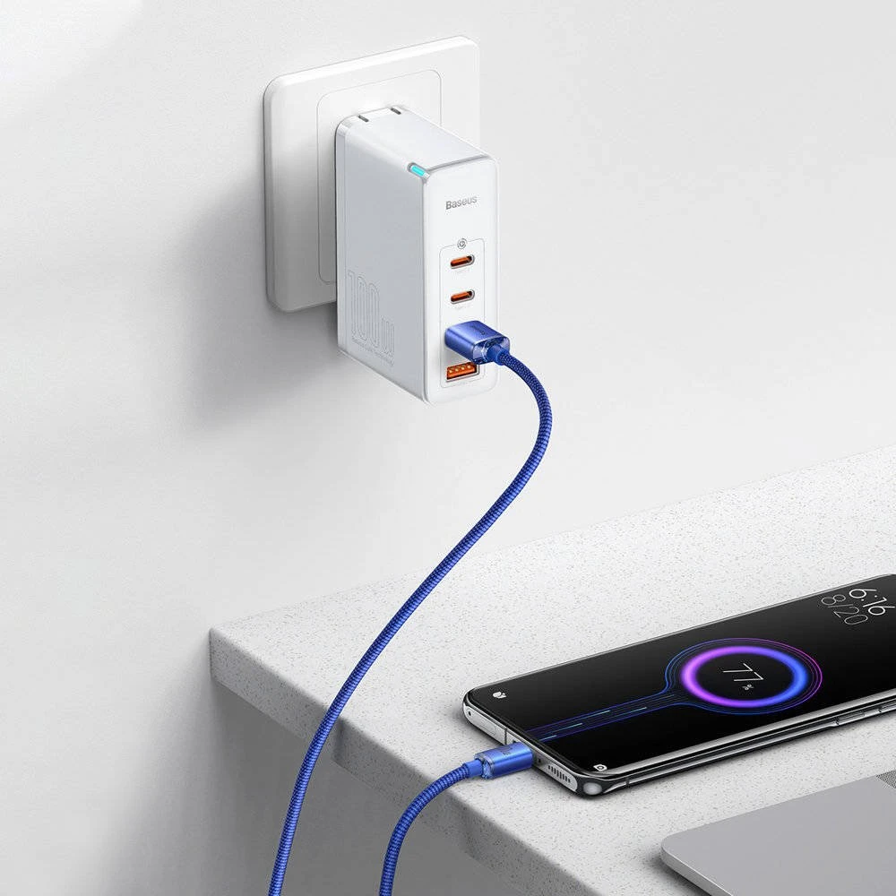 Datový kabel Baseus CAJY000503 Crystal Shine Series USB - USB-C 100W 2m, modrá