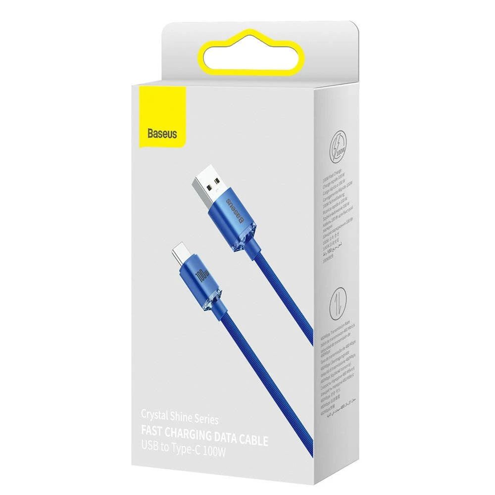 Datový kabel Baseus CAJY000503 Crystal Shine Series USB - USB-C 100W 2m, modrá