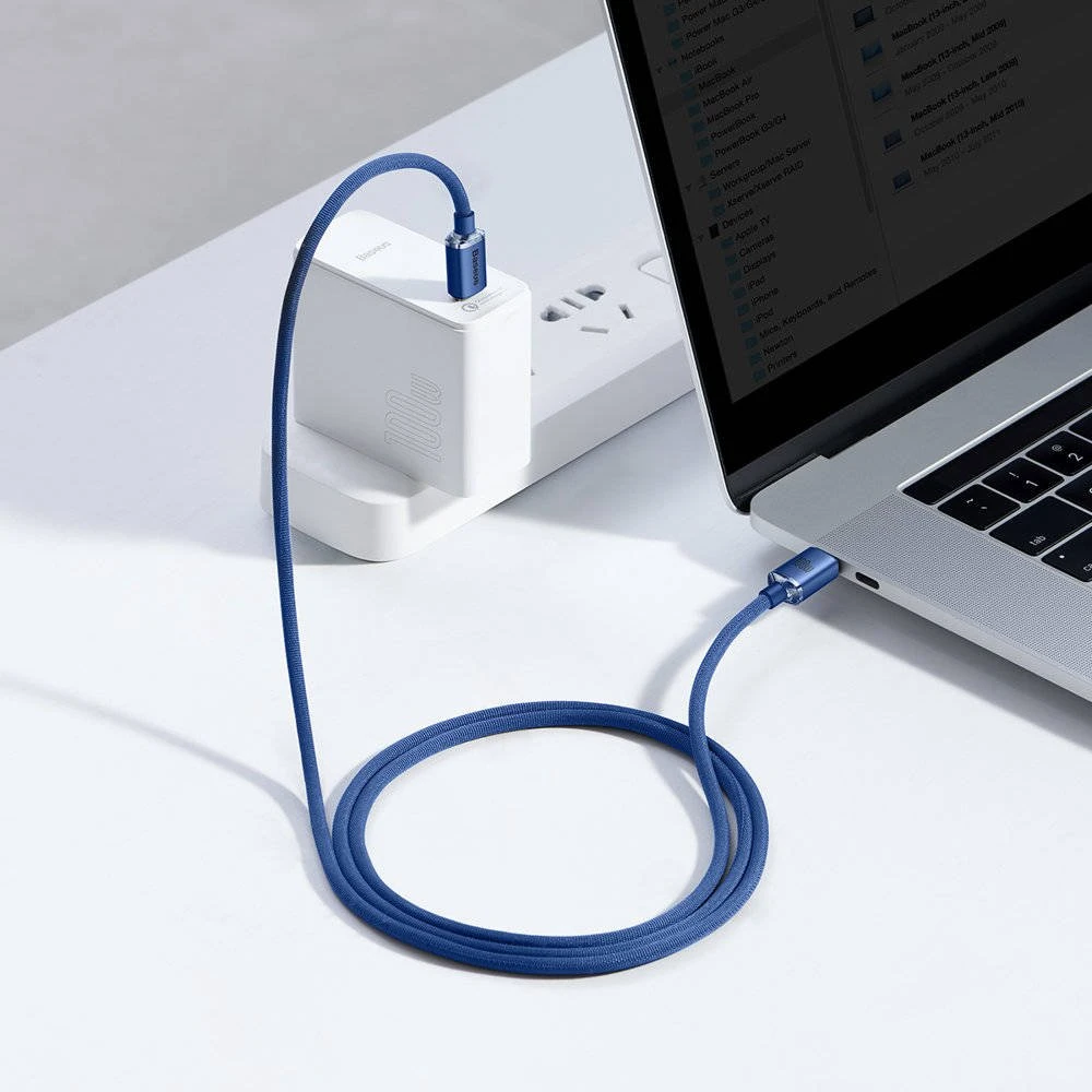 Datový kabel Baseus CAJY000603 Crystal Shine Series USB-C - USB-C 100W 1,2m, modrá