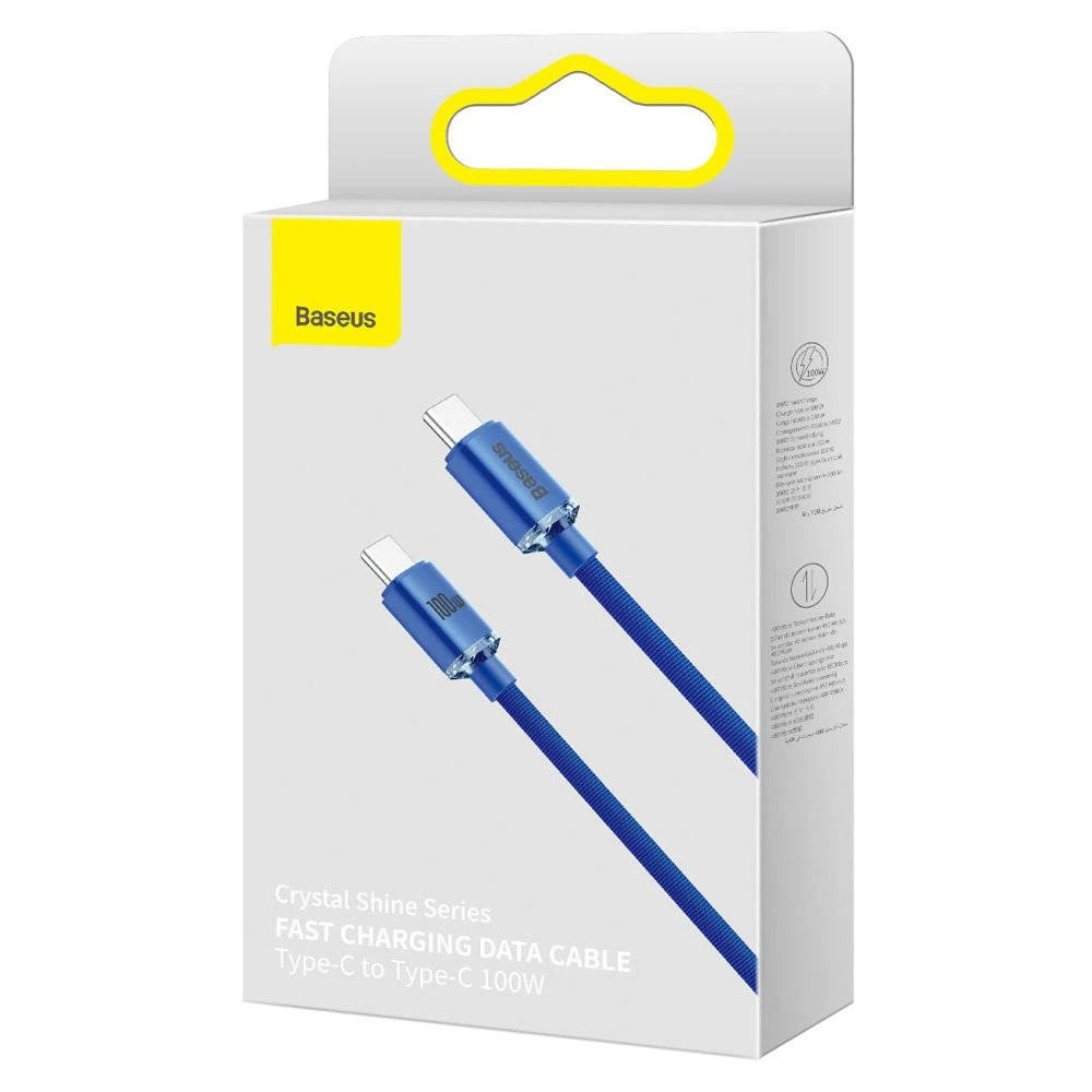 Datový kabel Baseus CAJY000603 Crystal Shine Series USB-C - USB-C 100W 1,2m, modrá
