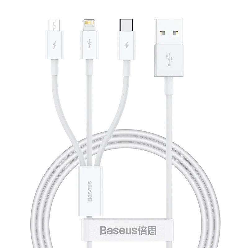 Datový kabel Baseus Superior Series Fast Charging USB-A - USB-C/microUSB/Lightning 3.5A 1m Stellar, bílá