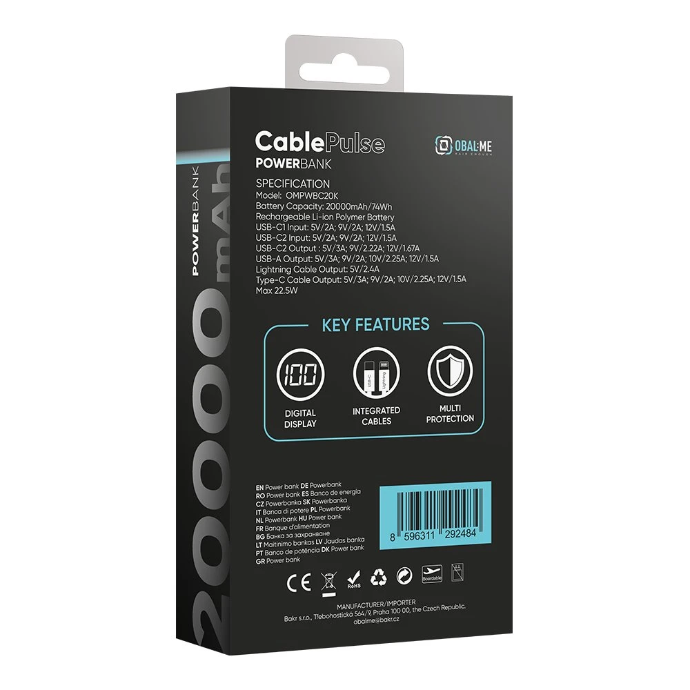 OBAL:ME CablePulse Powerbanka 20000mAh 22,5W Black