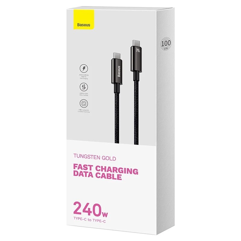 Datový kabel Baseus CAWJ040101 Tungsten Gold Fast Charging USB-C - USB-C 240W 2m, černá