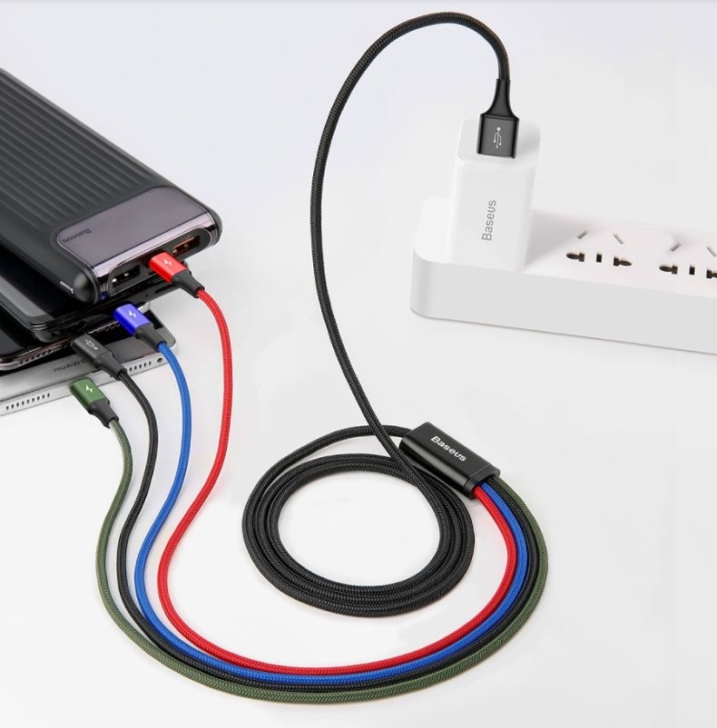 Kabel Baseus CA1T4-A01 Fast 4in1 2x Lightning, USB-C, MicroUSB 3.5A 1.2m, černá