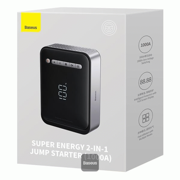 Powerbanka Baseus Super Energy 8000mAh, se startovacími kabely a kompresorem, černá