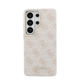 Guess PU 4G Script Metal Logo Magnetic Zadní Kryt pro Samsung Galaxy S26 Ultra Pink