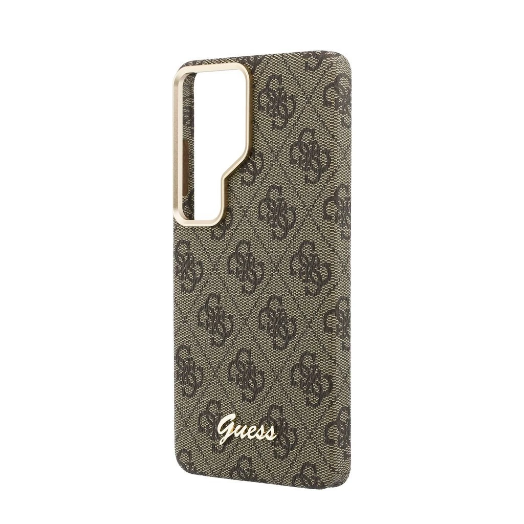 Guess PU 4G Script Metal Logo Magnetic Zadní Kryt pro Samsung Galaxy S26 Ultra Brown